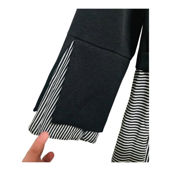 Zara XS Navy Striped Hem Mixed Media Long Sleeve Top - Picture 4 of 7